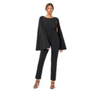 Adrianna Papell Black Knit Crepe Cape Jumpsuit Size 8 straight leg RV10312 NWT